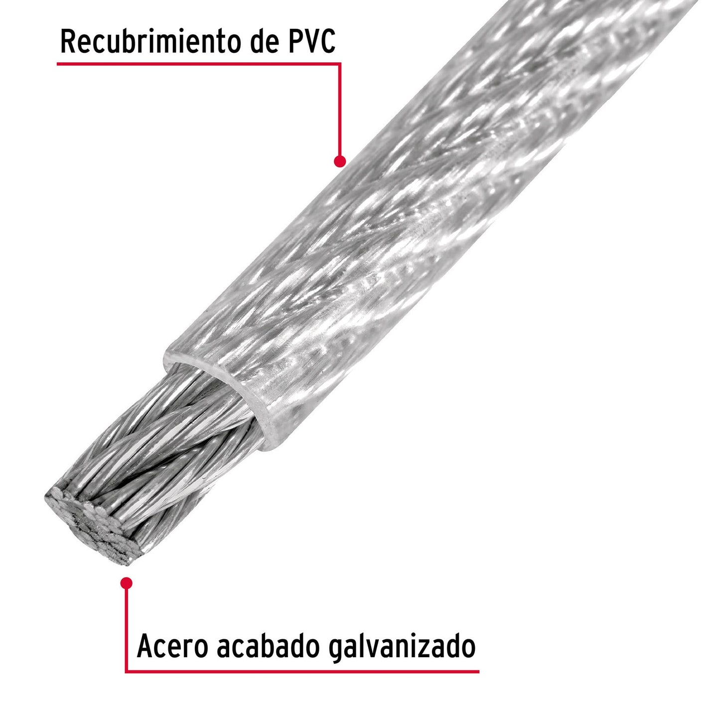 CAB-3/32RX Guaya de acero 3/32", recubierto PVC