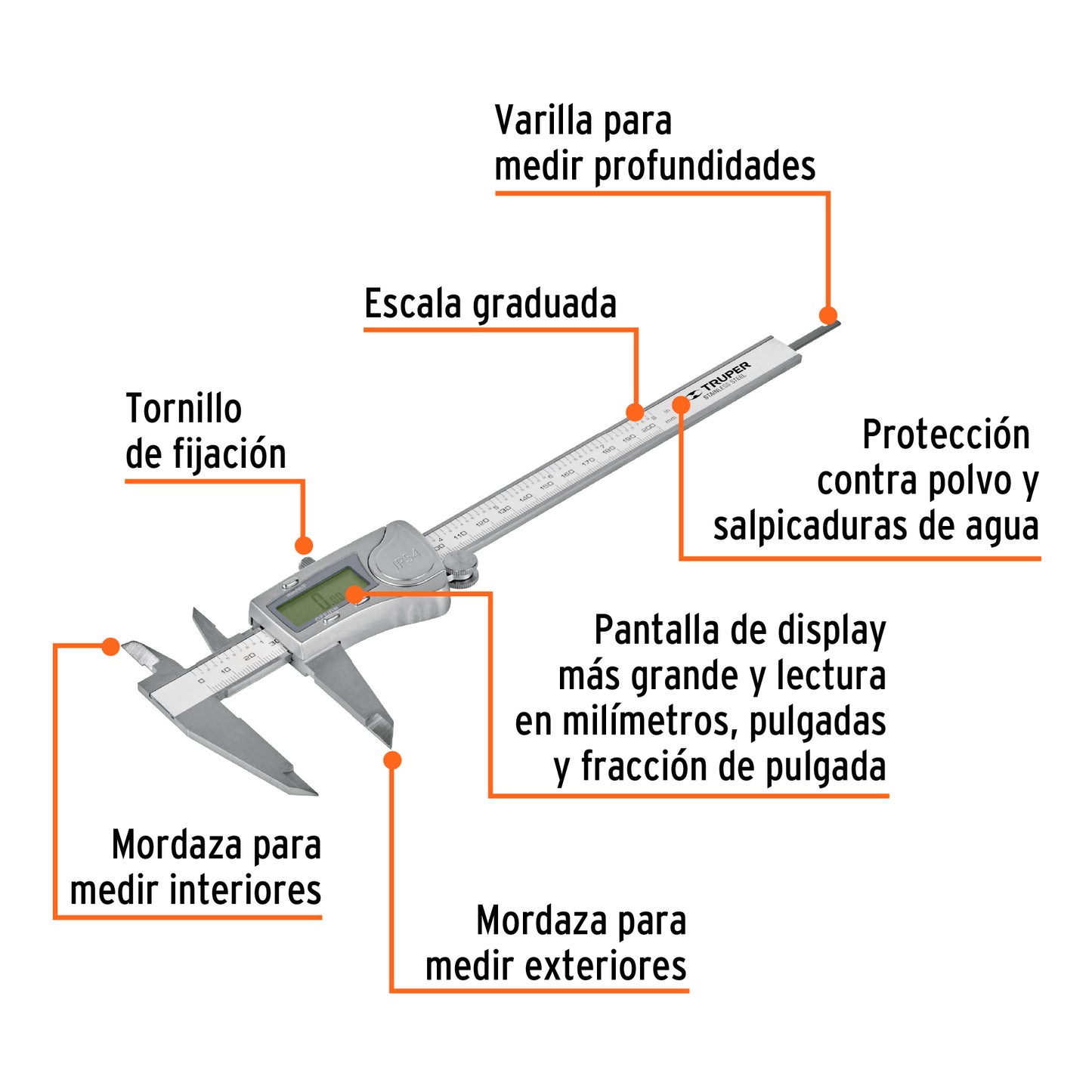 CALDI-6MP Calibrador pie de rey digital de 6", acero inox