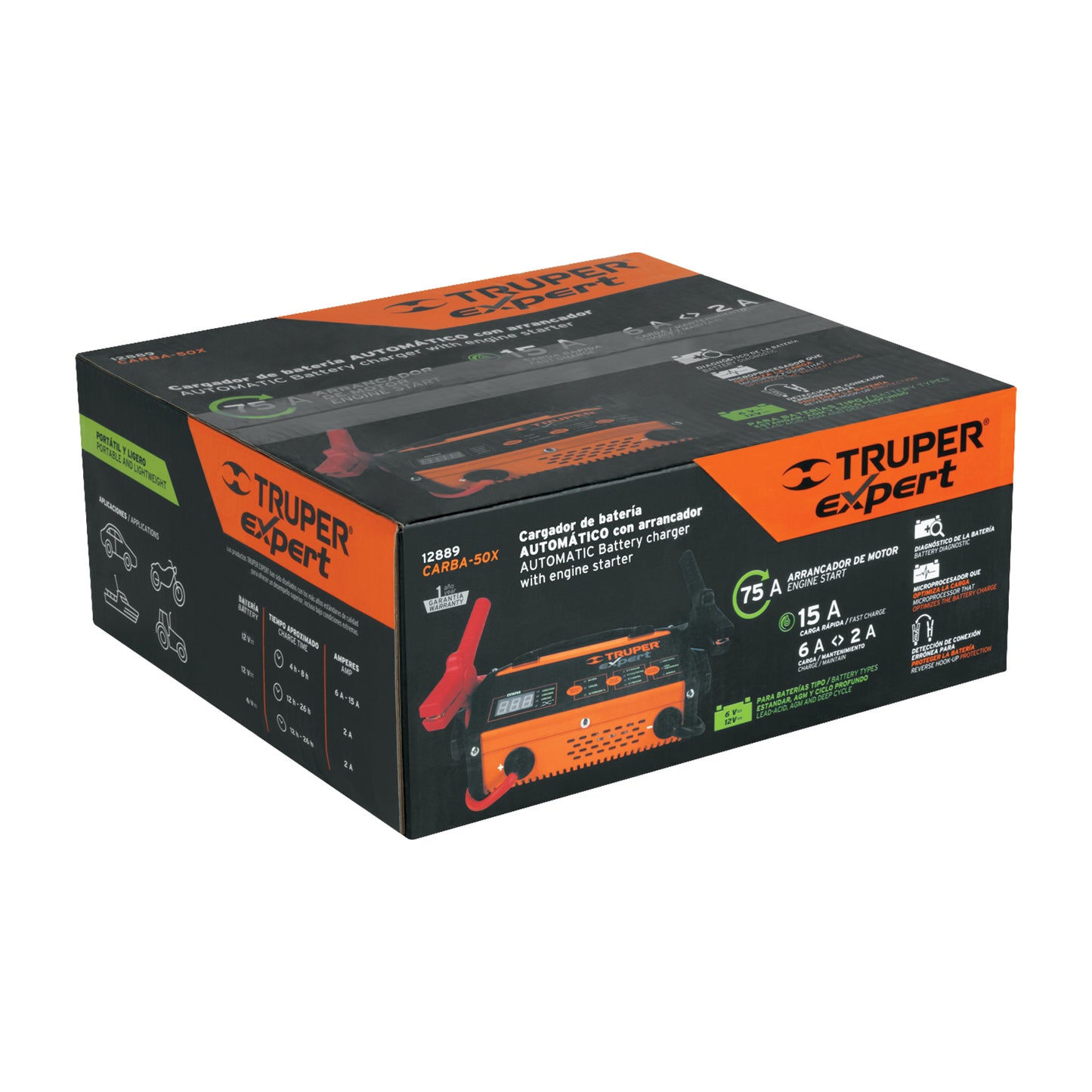 CARBA-50X Cargador de baterías, 50 A, 12 volts, Truper Expert
