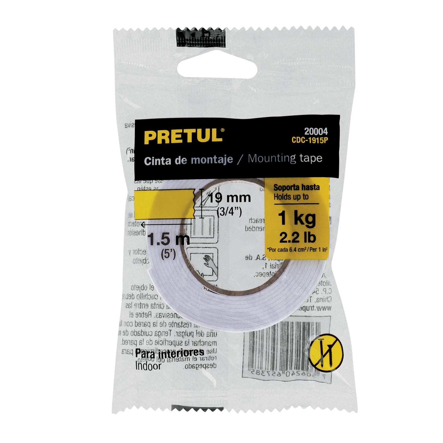CDC-1915P Cinta doble faz de 19 mm x 1.5 m Pretul