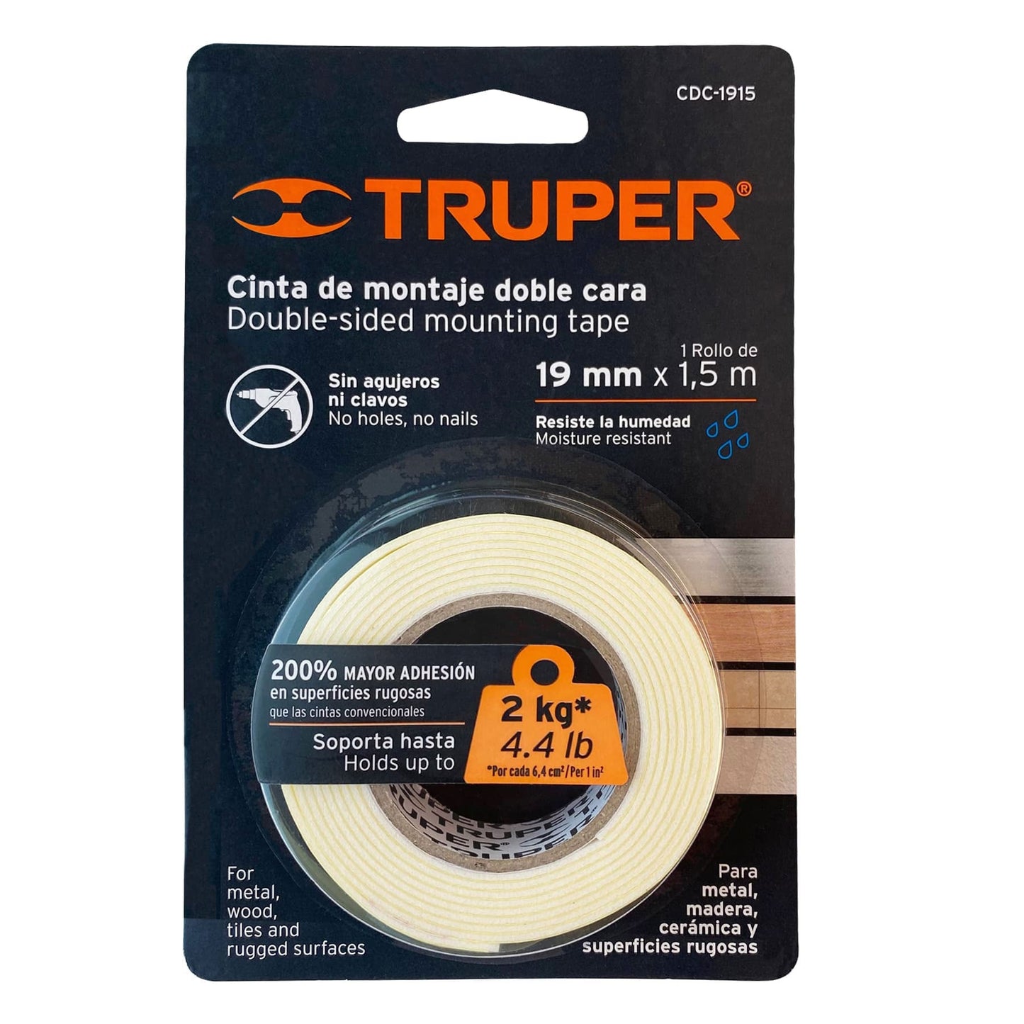 CDC-1915 Cinta doble faz de 19 mm x 1.5 m