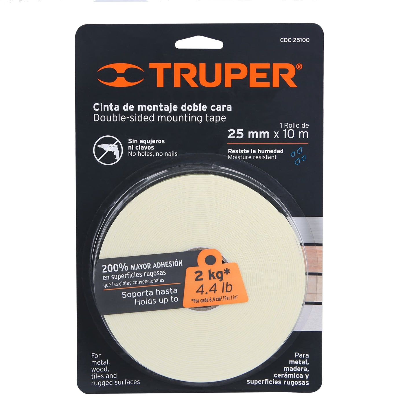 CDC-25100 Cinta doble faz de 25 mm x 10 m