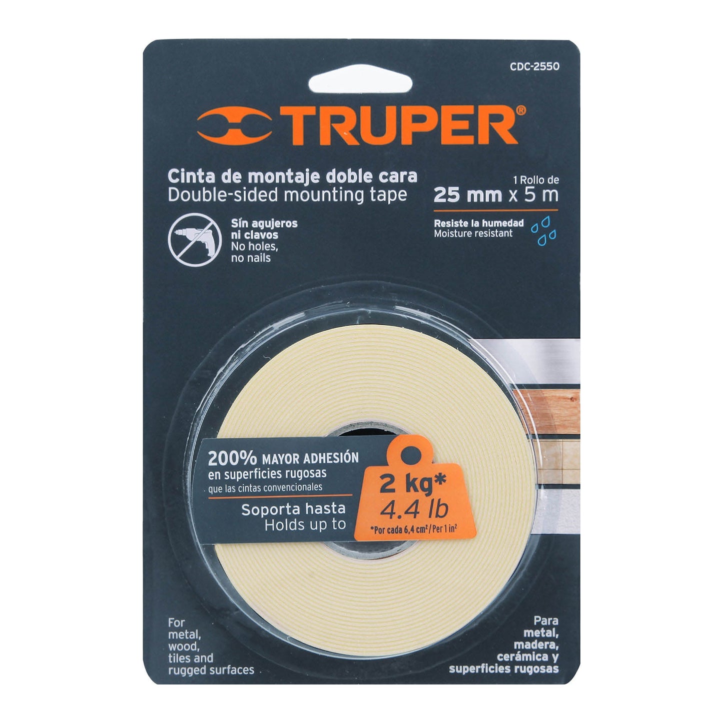 CDC-2550 Cinta doble faz de 25 mm x 5 m