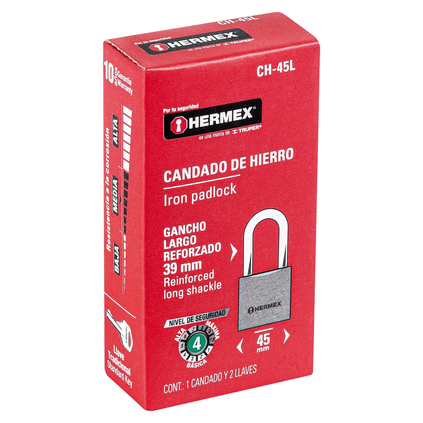 CH-45L Candado de hierro, 45 mm, gancho largo, caja