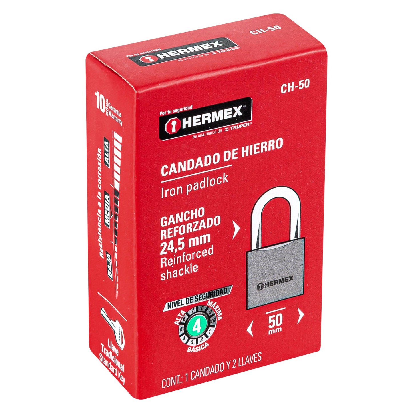 CH-50 Candado de hierro, 50 mm, gancho corto, caja