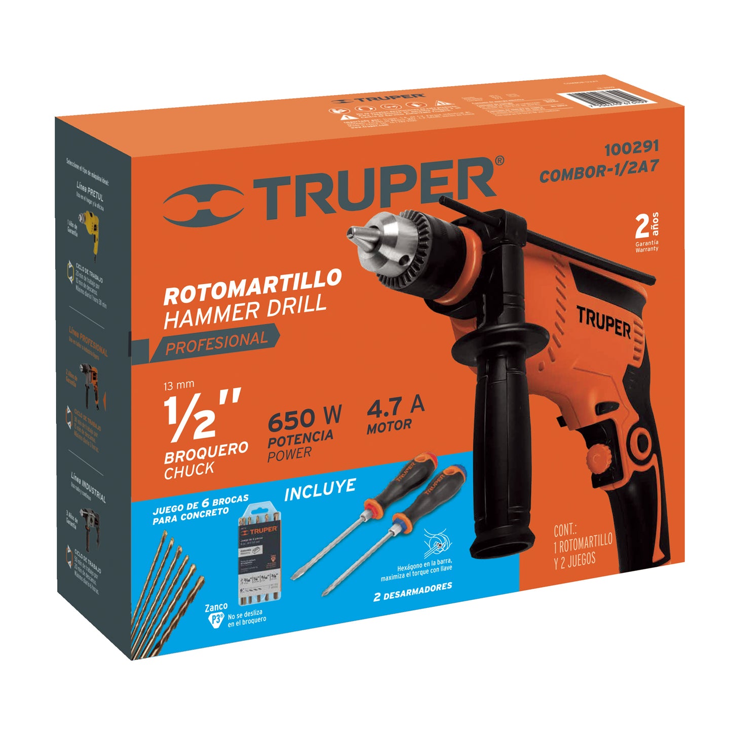 COMBOR-1/2A7 Combo rotomartillo 650W con brocas y desarmadores