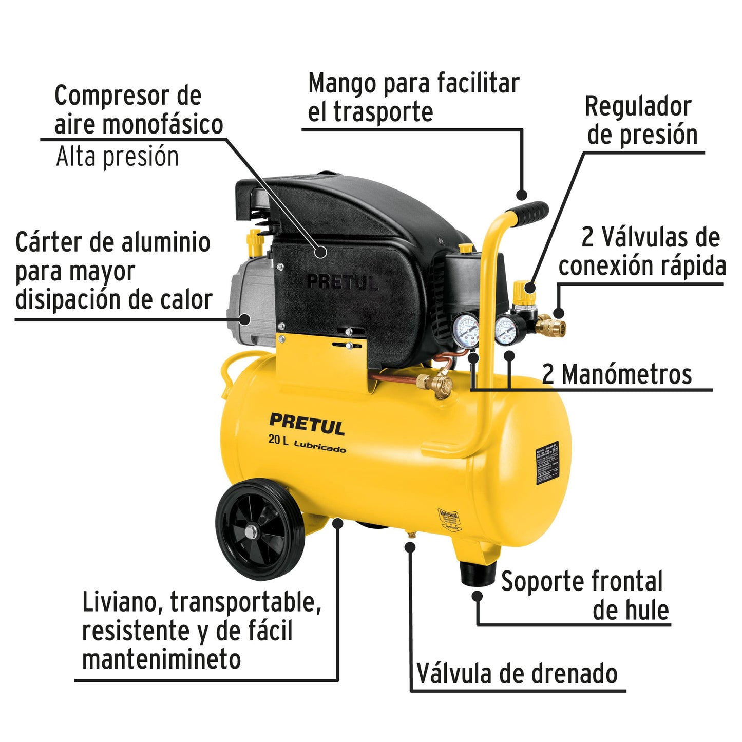 COMP-20LP Compresor aire 20L 2-1/2 Hp (potencia máxima ) 120V, Pretul