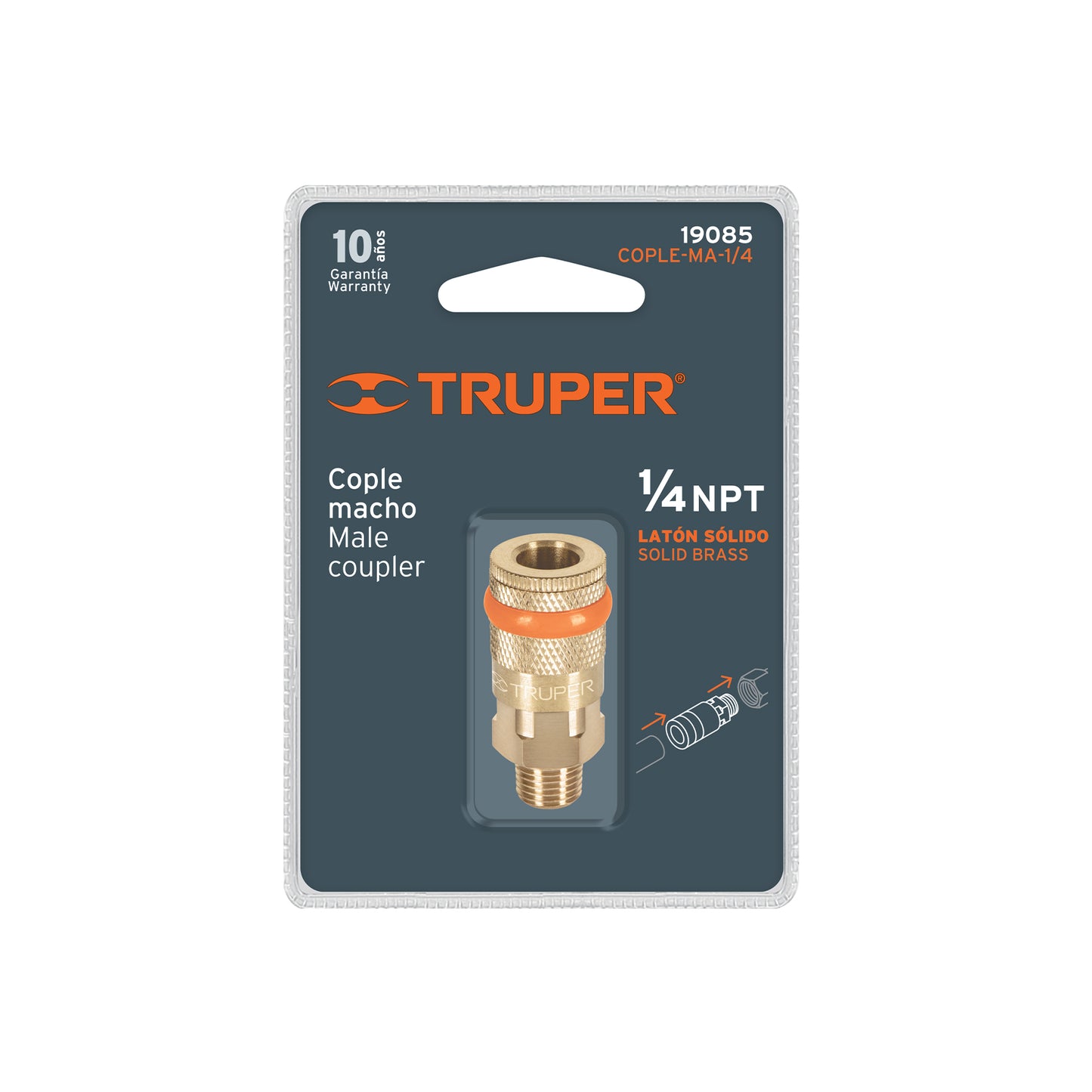 COPLE-MA-1/4 Cople de latón, cuerda 1/4 NPT, macho