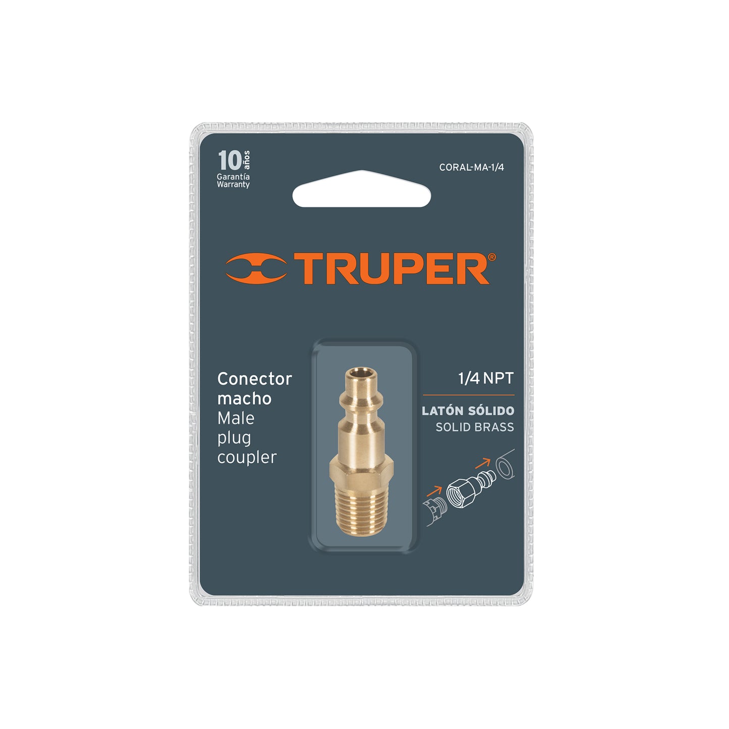 CORAL-MA-1/4 Conector rápido de latón, 1/4 NPT, macho