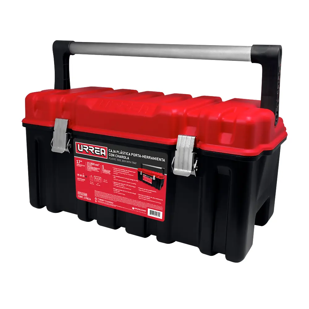 CPU17AR Caja plástica con broches metálicas roja 17" X 9" X 8"