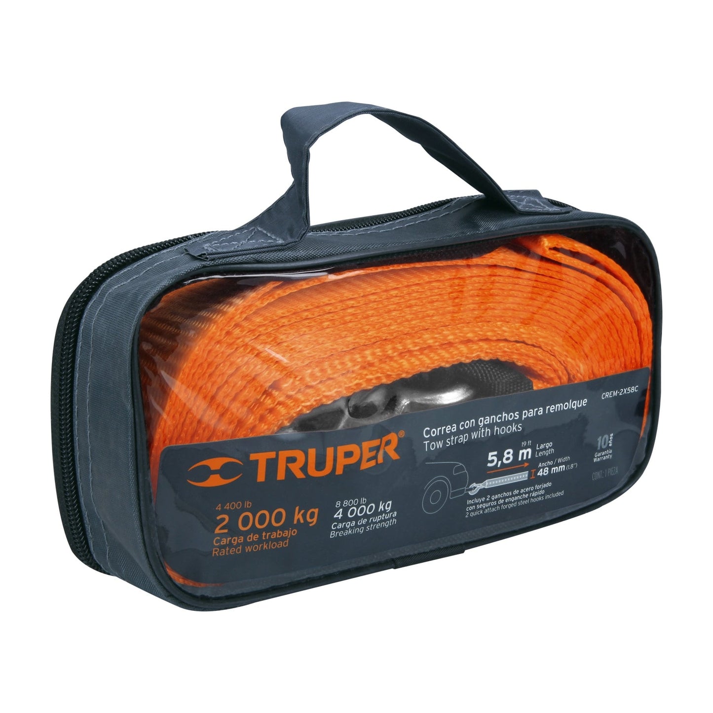CREM-2X58C Correa para remolque con ganchos, 2” x 5.8m