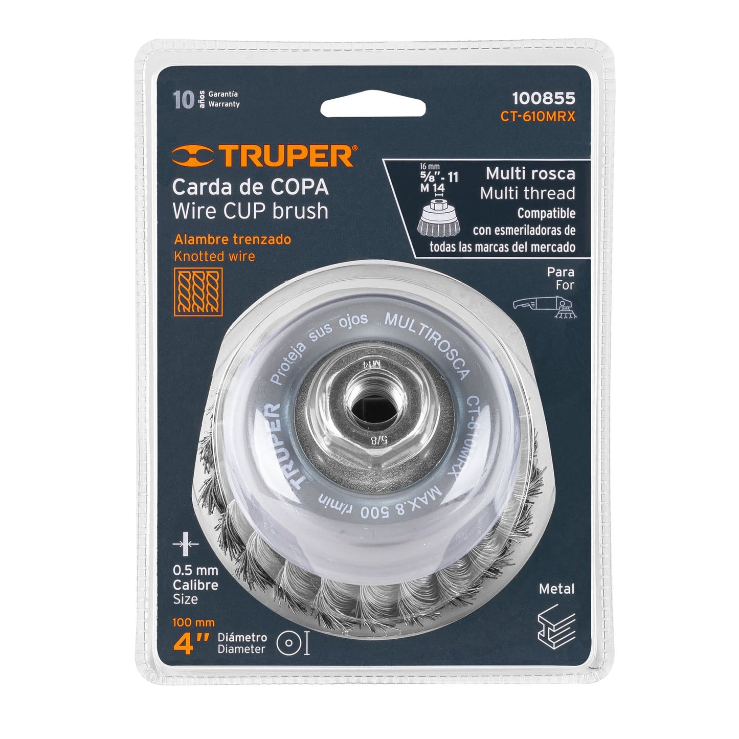 CT-610MRX Carda de copa, alambre trenzado grueso , 4', Multi rosca