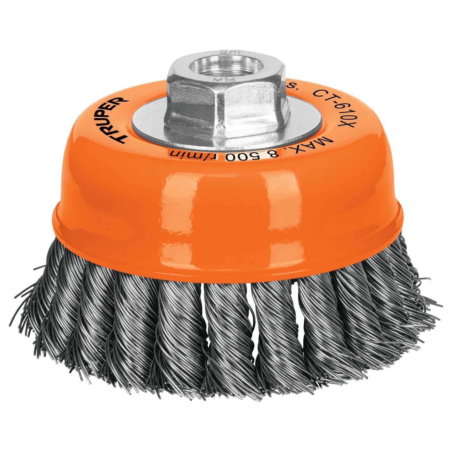 CT-610X Carda copa, alambre trenzado grueso, 4x5/8', para esmeril