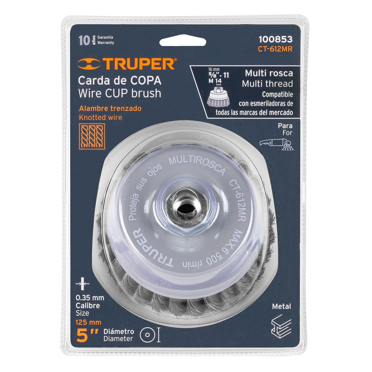 CT-612MR Carda de copa, alambre trenzado fino, 5', Multi rosca