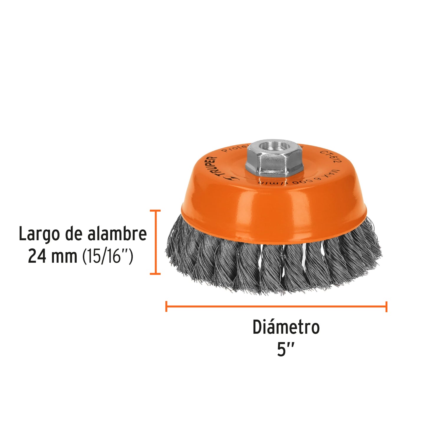 CT-612 Grata de copa, alambre trenzado fino, 5' para esmeril