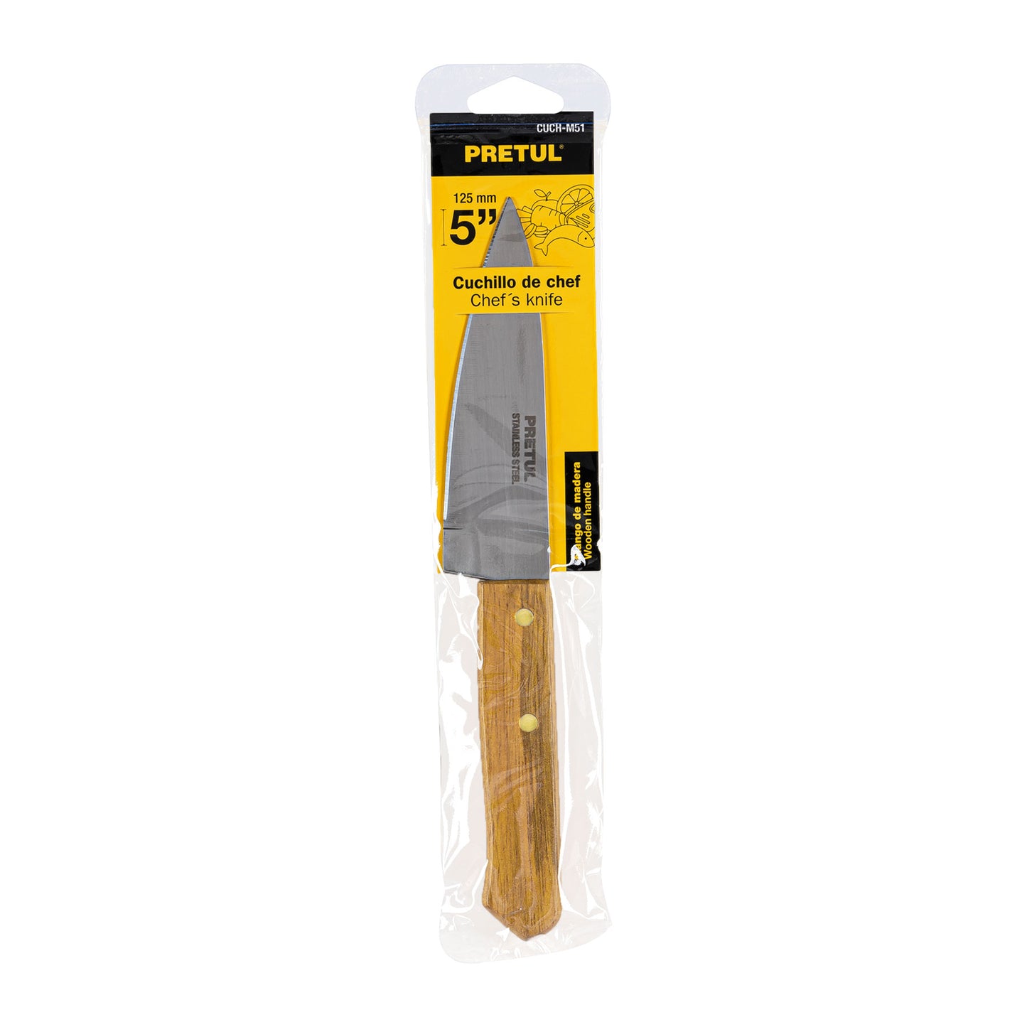 CUCH-M51 Cuchillo de chef, mango madera, 5"