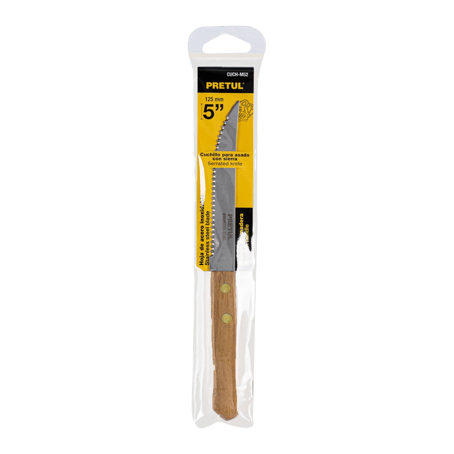 CUCH-M52 Cuchillo para asado con sierra, mango madera, 5'"
