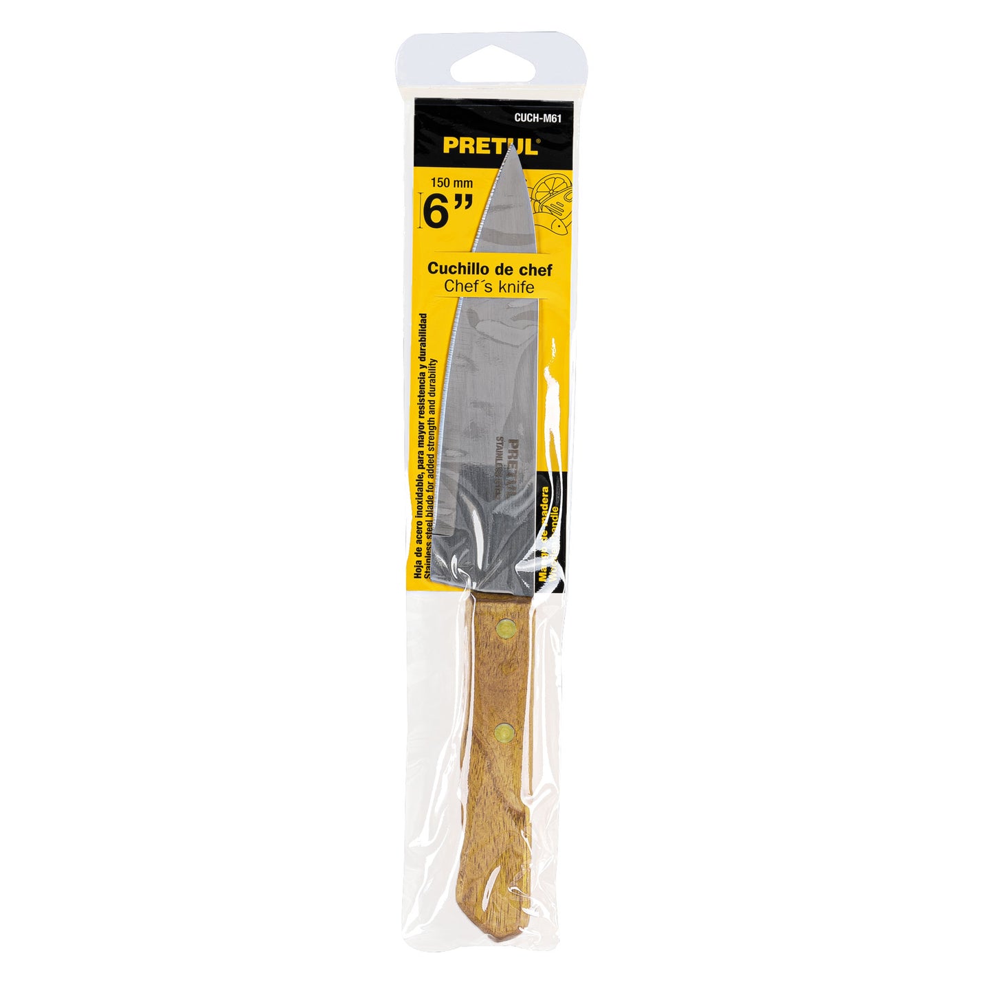 CUCH-M61 Cuchillo de chef, mango madera, 6"