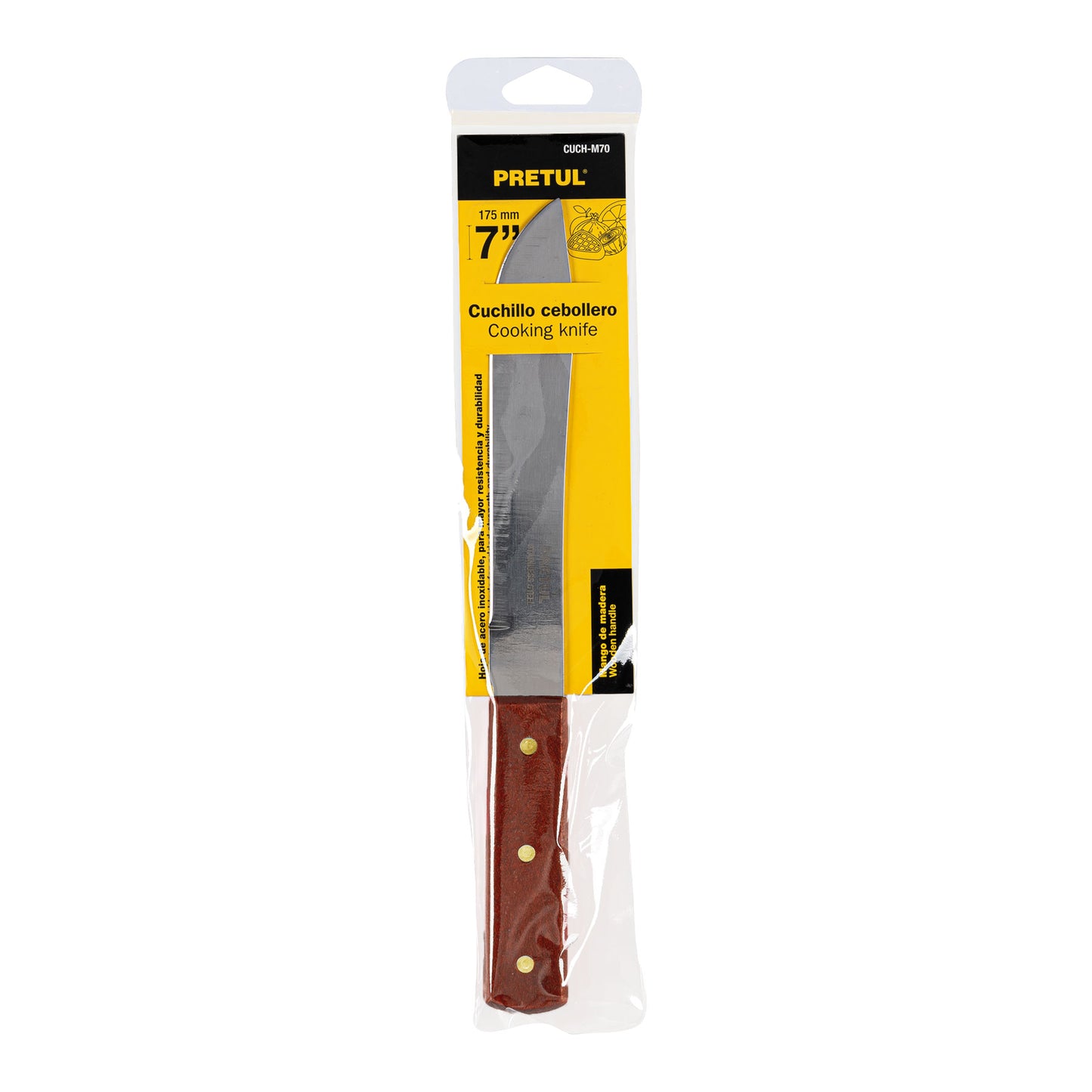 CUCH-M70 Cuchillo cebollero, mango madera, 7"