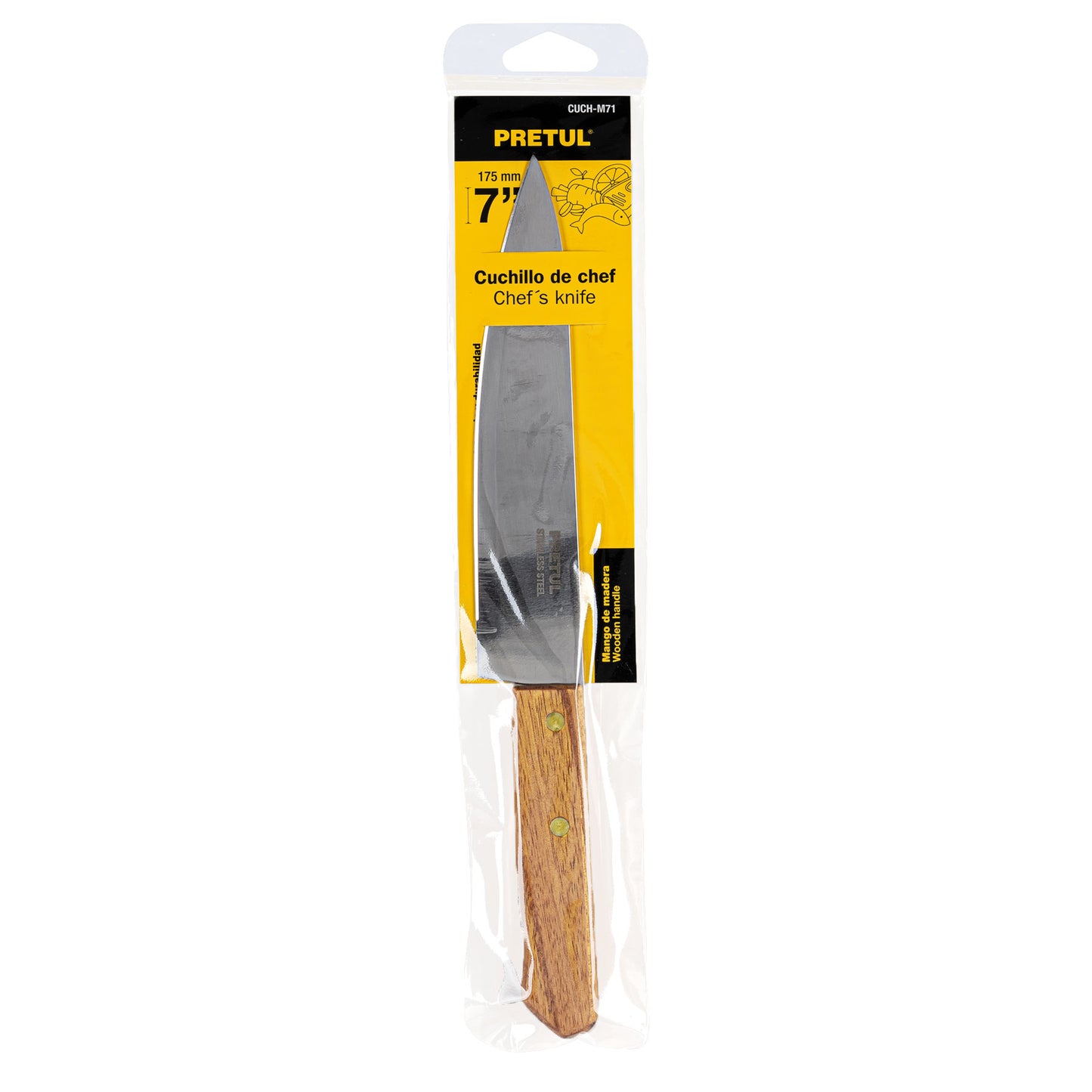 CUCH-M71 Cuchillo de chef, mango madera, 7"
