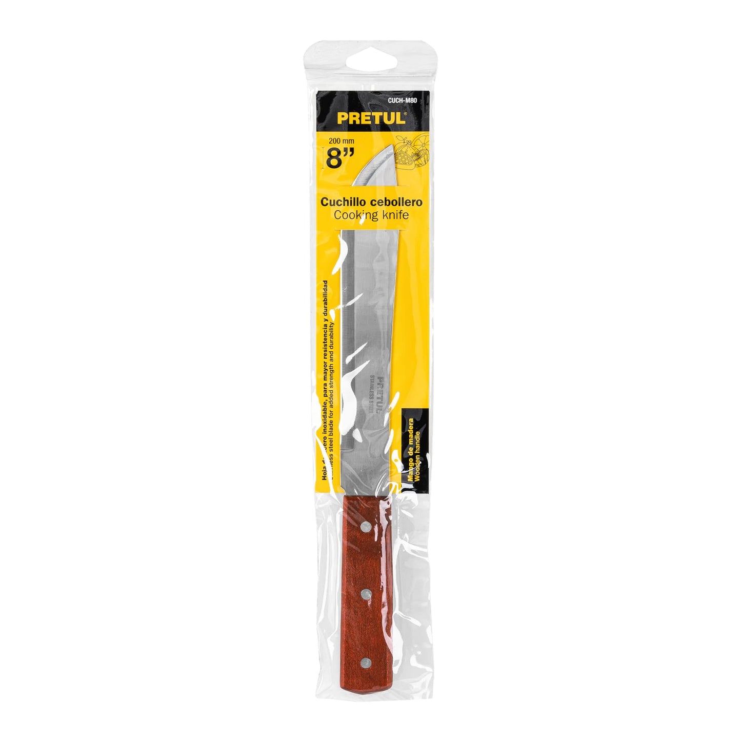 CUCH-M80 Cuchillo cebollero, mango madera, 8"