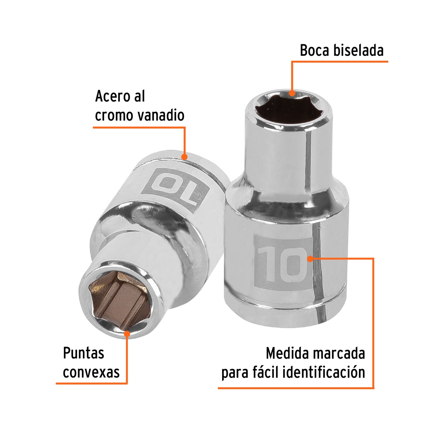 D-1210-M Copa de 6 puntas, mando 1/2" de 10mm