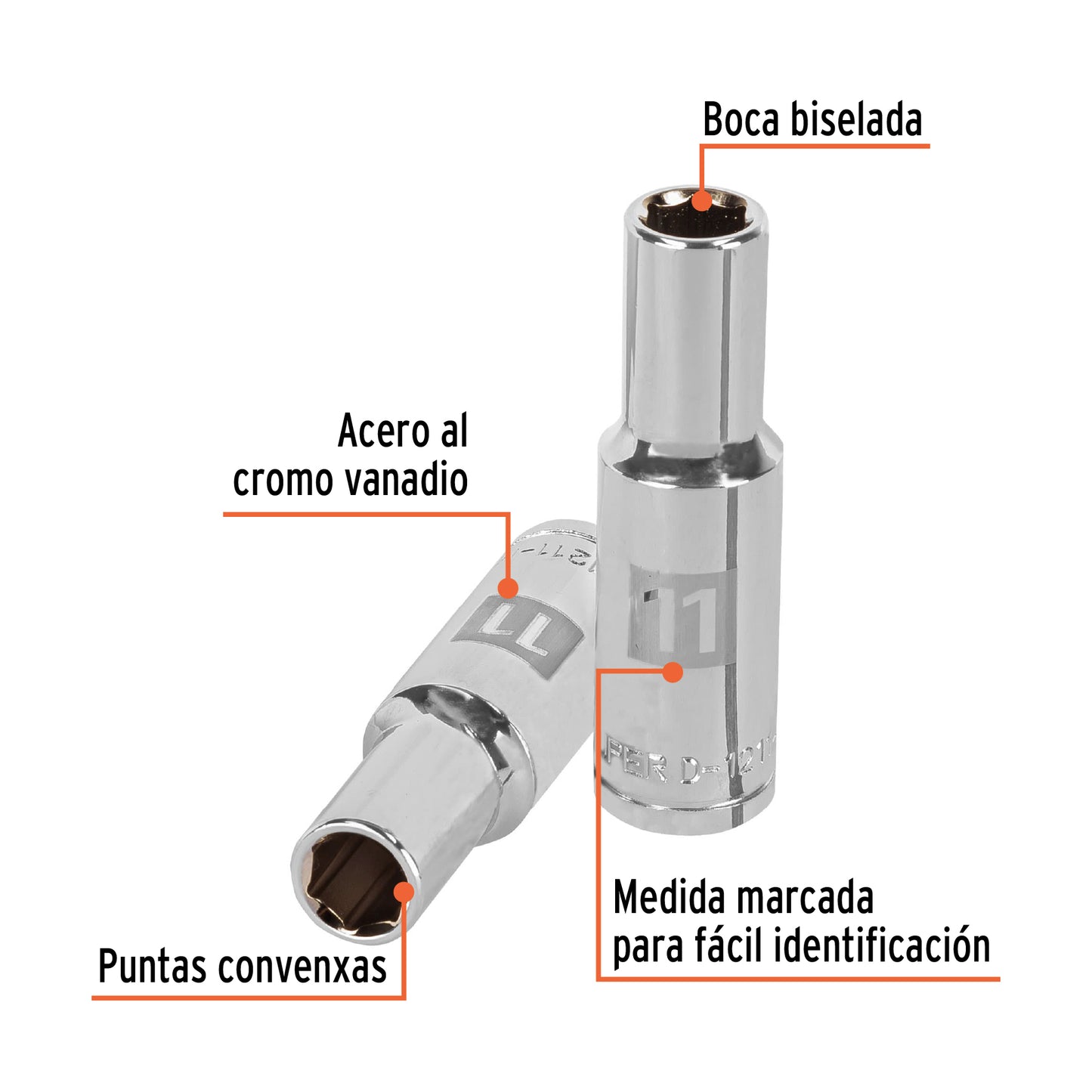 D-1211-ML Copa de 6 puntas, mando 1/2" de 11mm