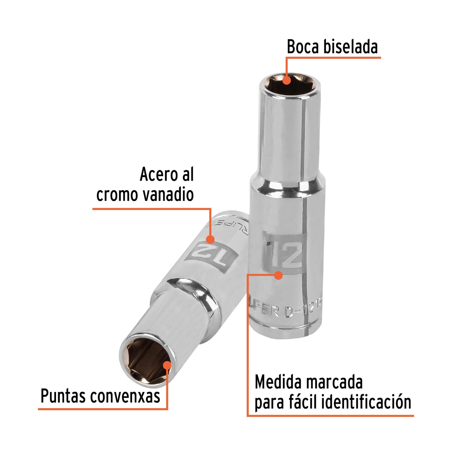 D-1212-ML Copa de 6 puntas, mando 1/2" de 12mm