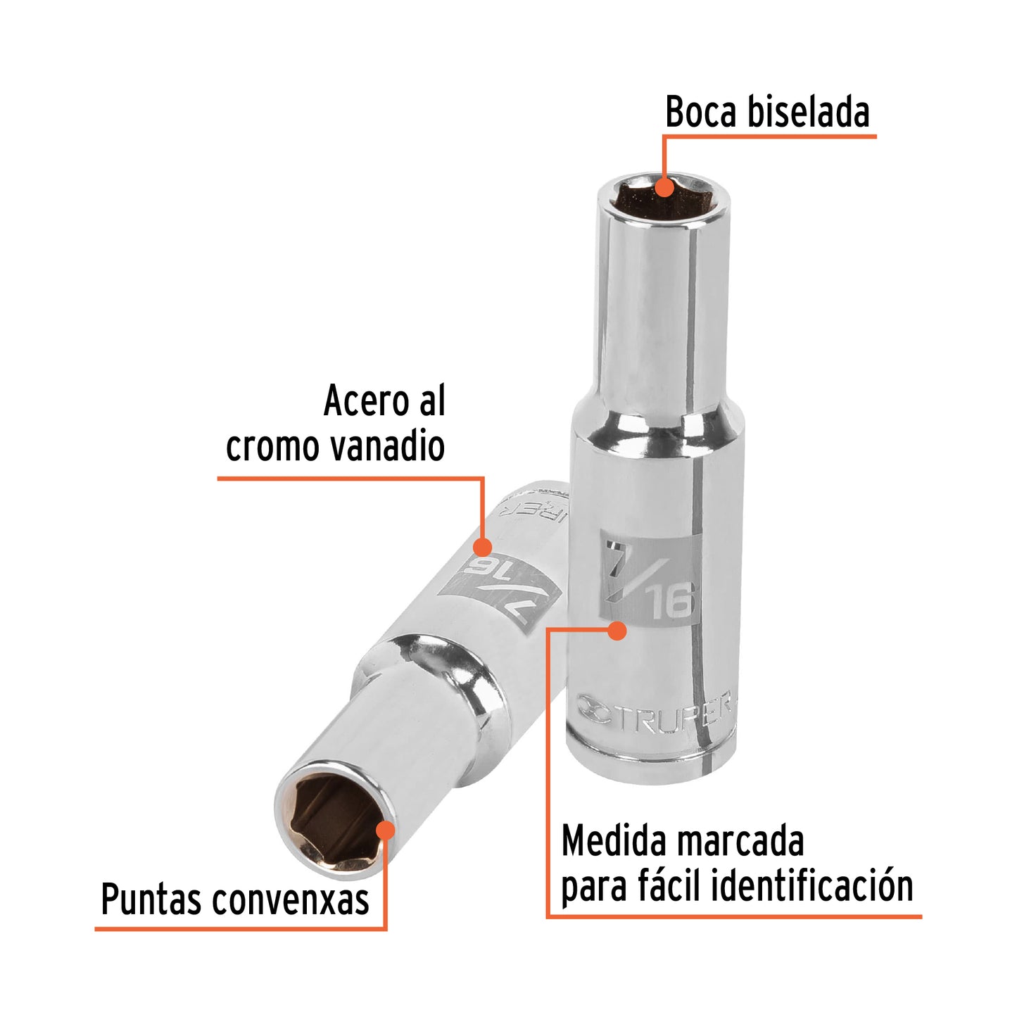 D-1214-HL Copa de 6 puntas, largo, mando 1/2" de 7/16"