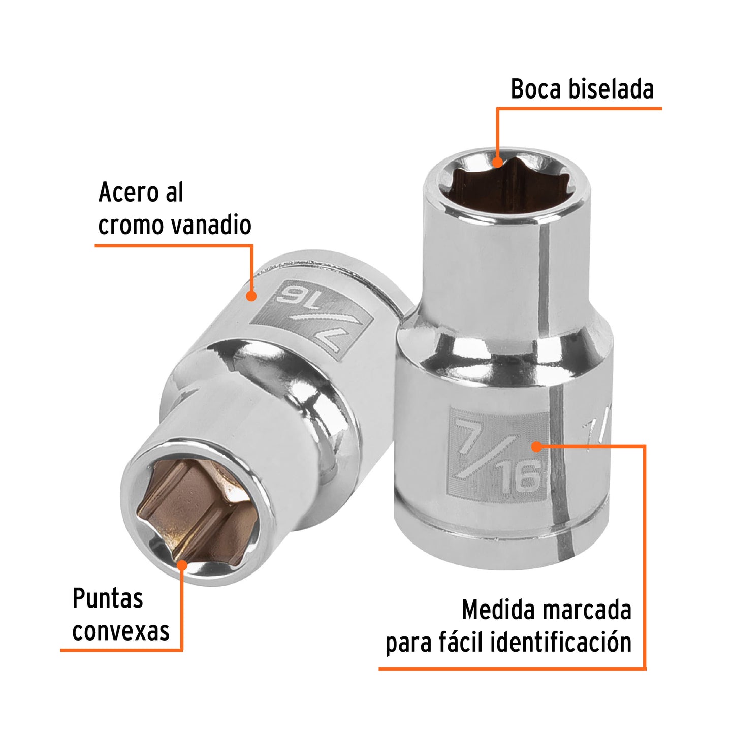 D-1214-H Copa de 6 puntas, mando 1/2" de 7/16"