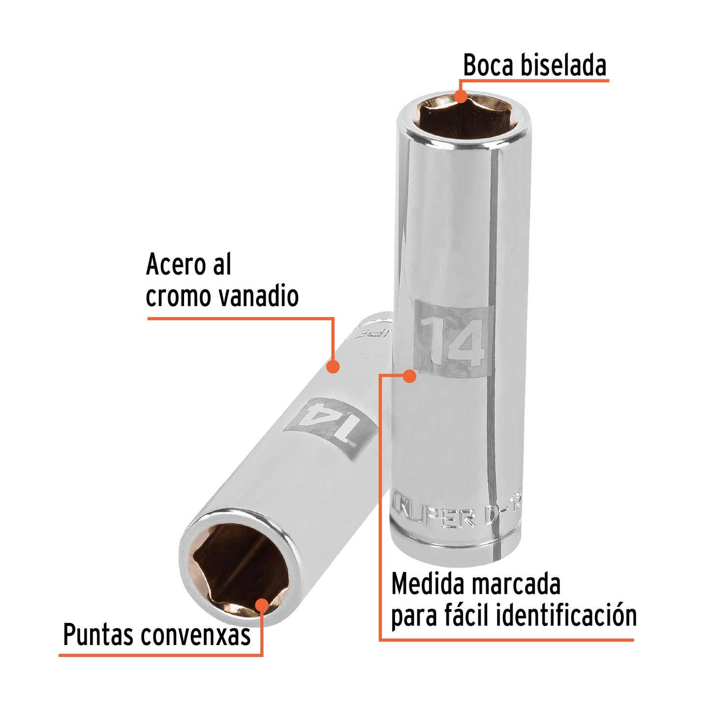 D-1214-ML Copa de 6 puntas, mando 1/2" de 14mm