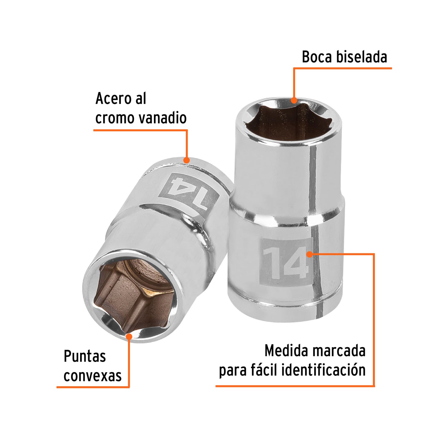 D-1214-M Copa de 6 puntas, mando 1/2" de 14mm