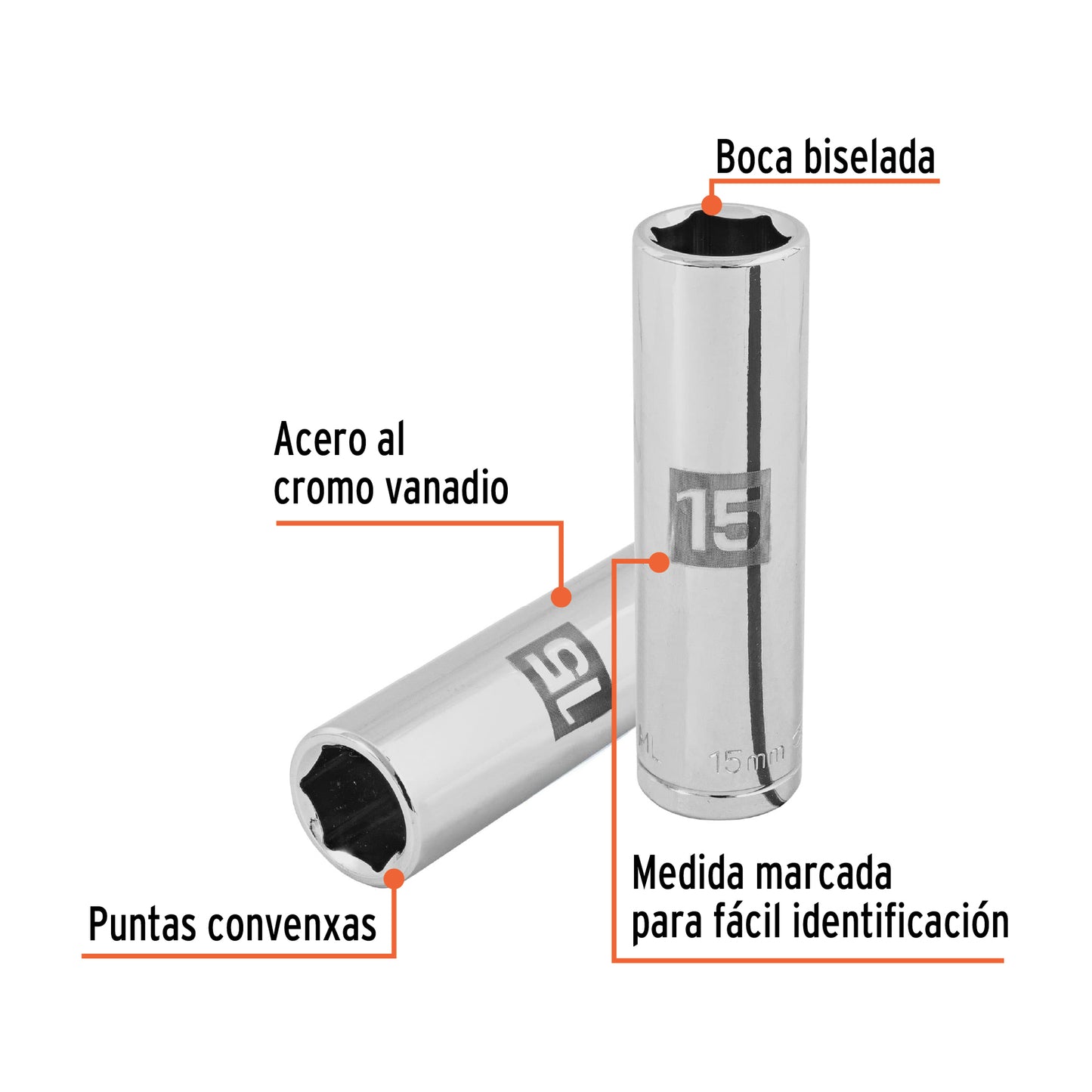 D-1215-ML Copa de 6 puntas, mando 1/2" de 15mm
