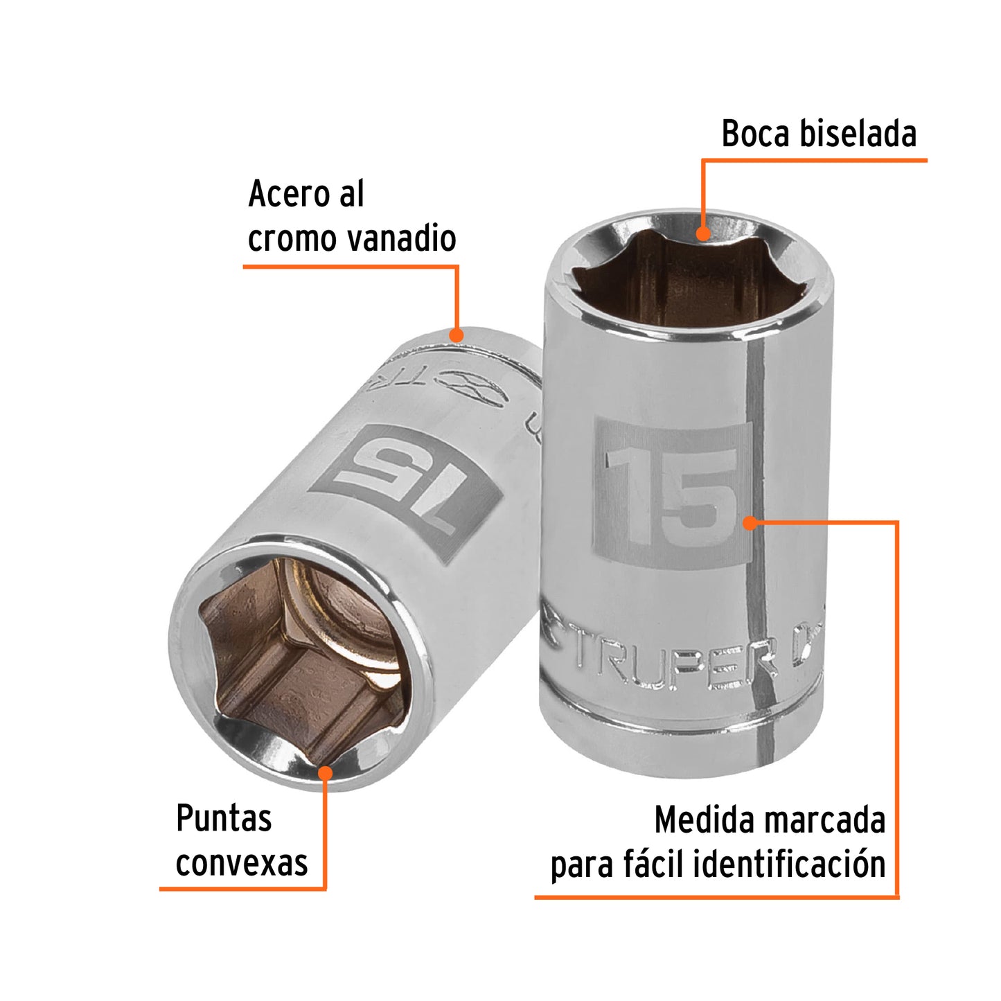 D-1215-M Copa de 6 puntas, mando 1/2" de 15mm