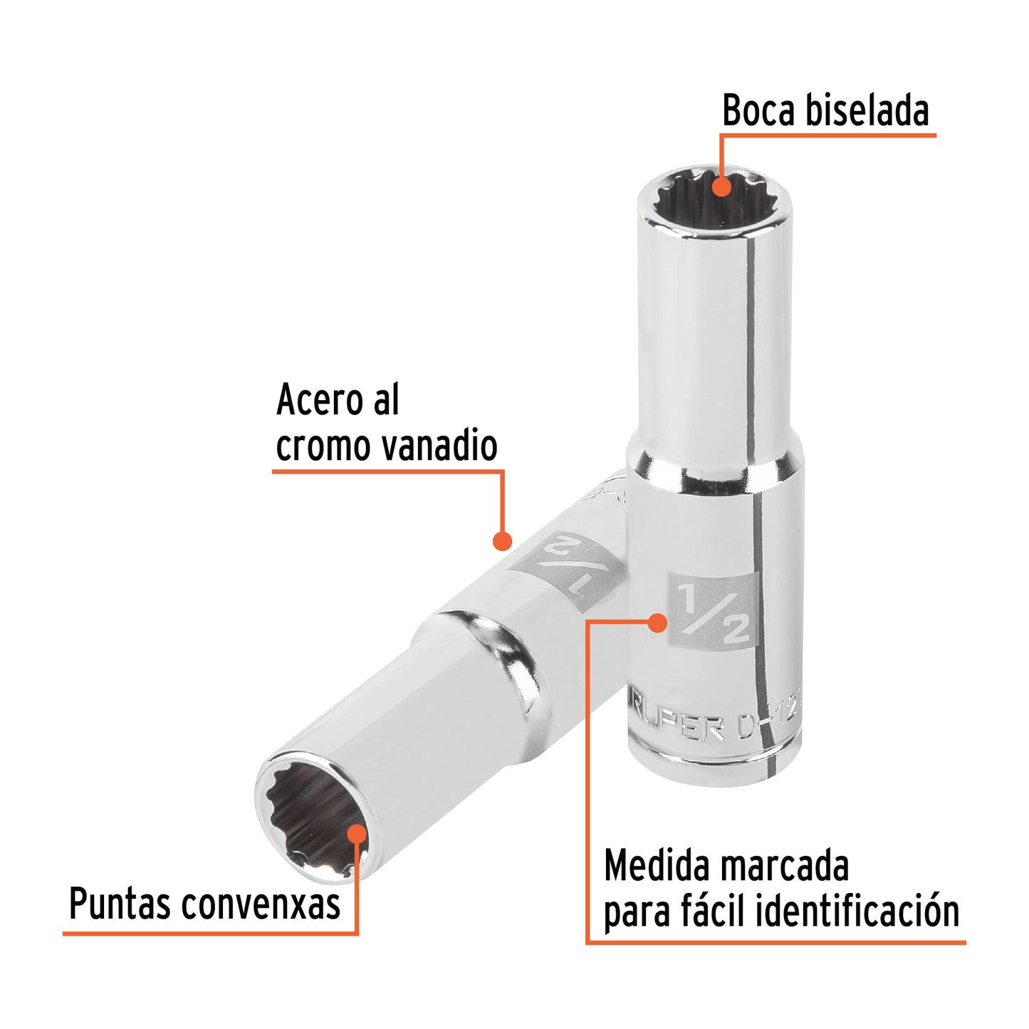D-1216-EL Copa de 12 puntas, largo, mando 1/2" de 1/2"
