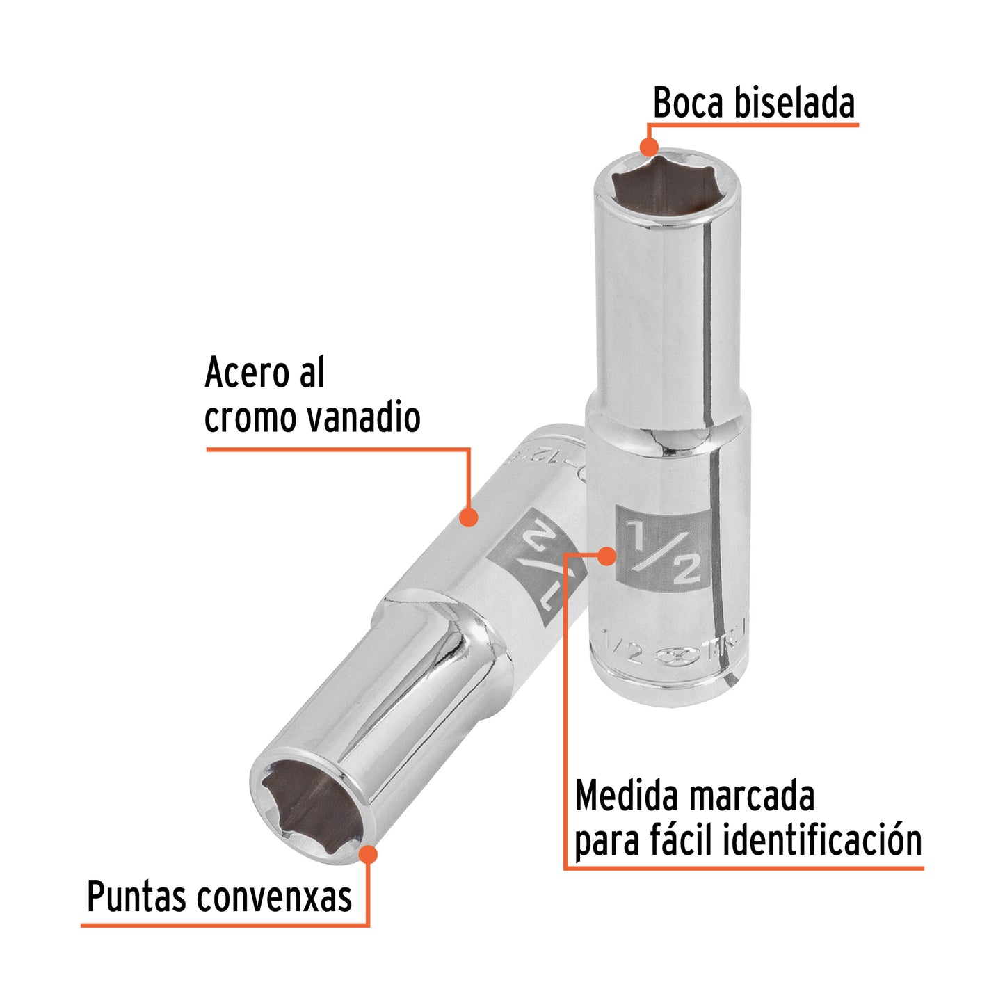 D-1216-HL Copa de 6 puntas, largo, mando 1/2" de 1/2"