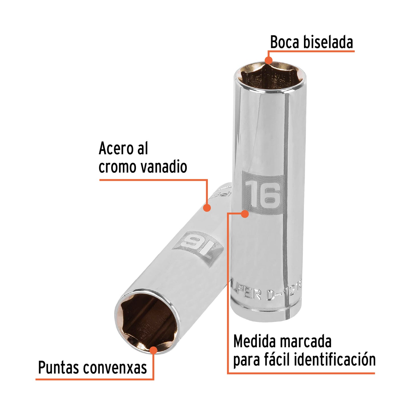 D-1216-ML Copa de 6 puntas, mando 1/2" de 16mm