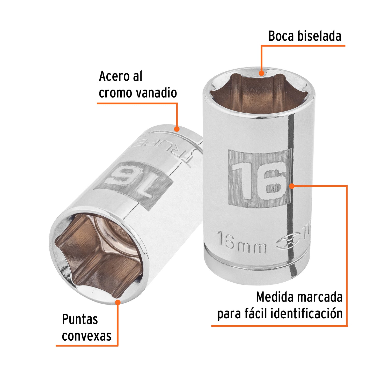 D-1216-M Copa de 6 puntas, mando 1/2" de 16mm