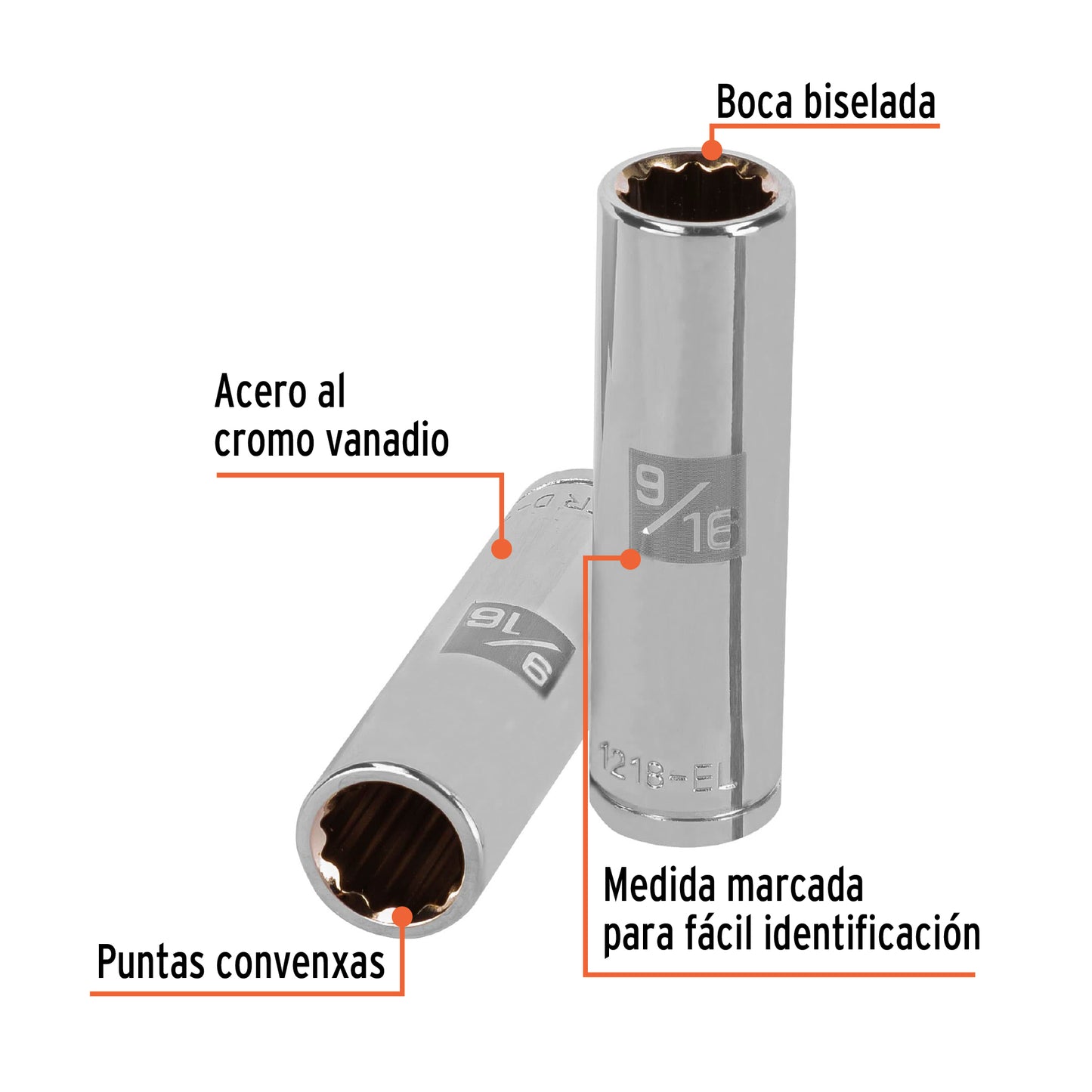 D-1218-EL Copa de 12 puntas, largo, mando 1/2" de 9/16"