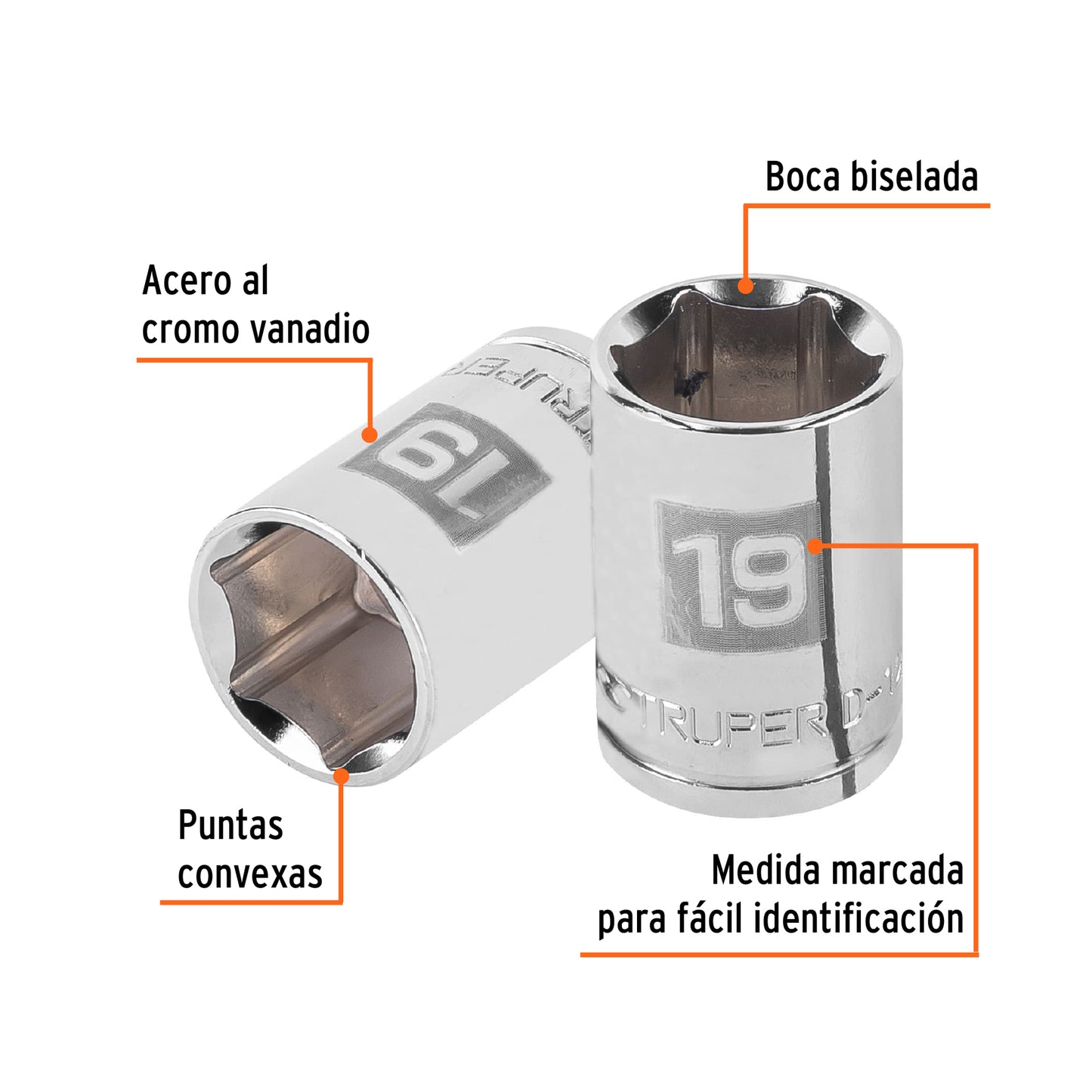 D-1219-M Copa de 6 puntas, mando 1/2" de 19mm