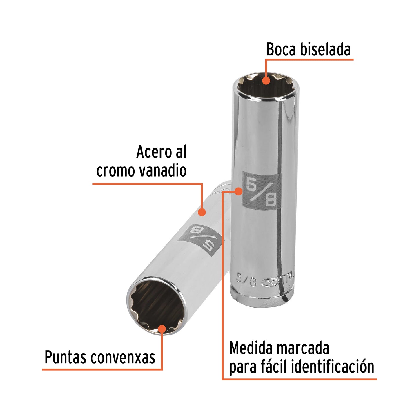 D-1220-EL Copa de 12 puntas, largo, mando 1/2" de 5/8"