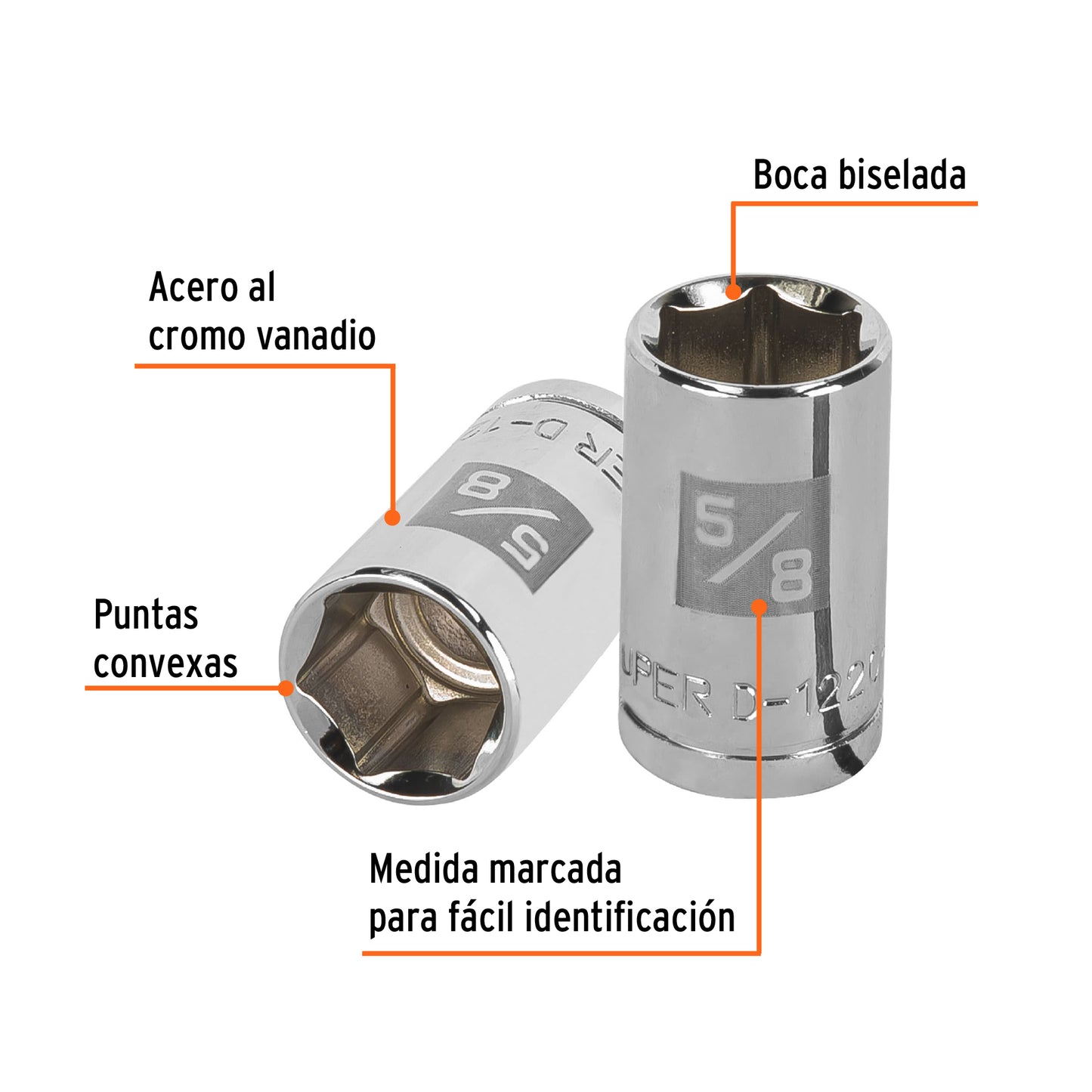 D-1220-H Copa de 6 puntas, mando 1/2" de 5/8"
