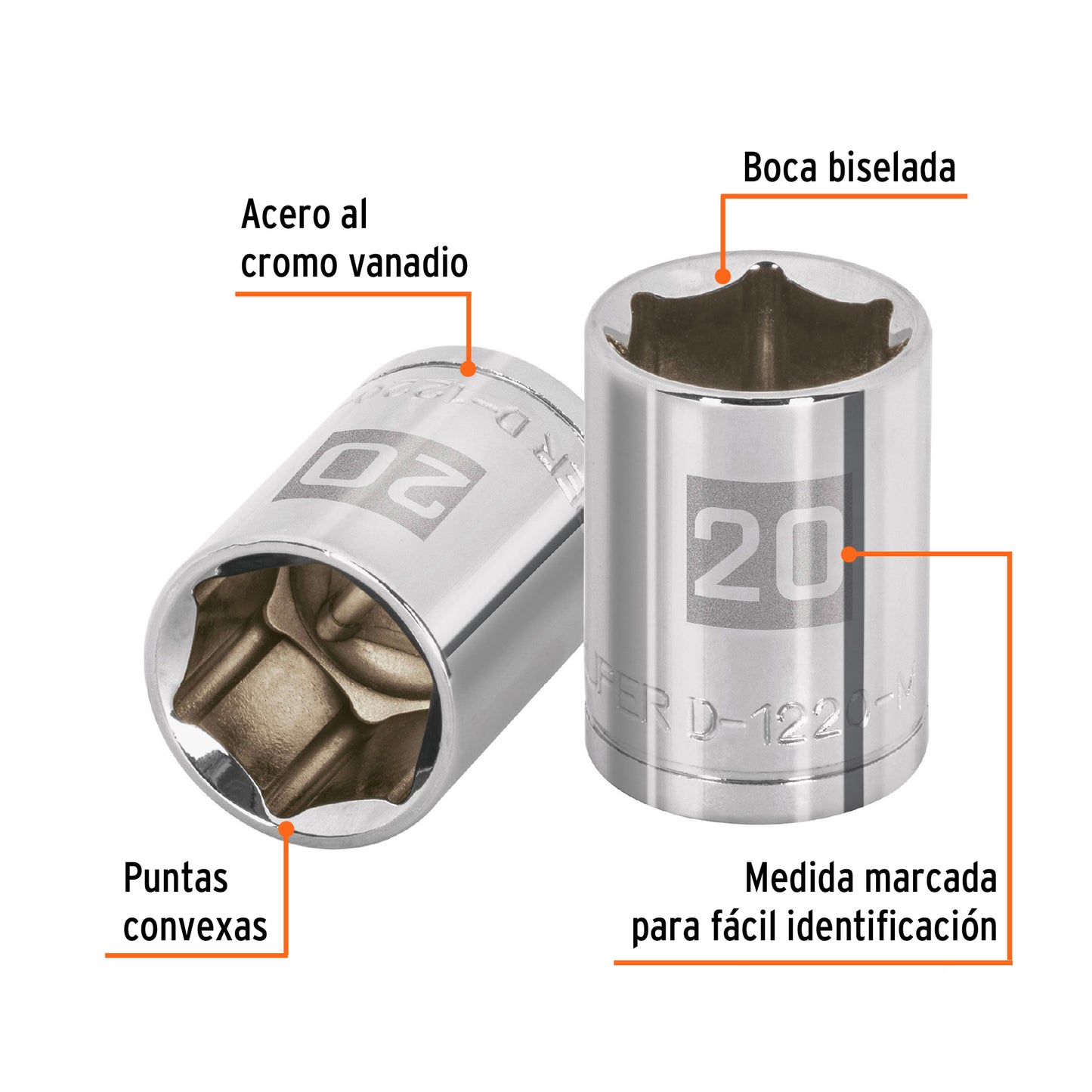D-1220-M Copa de 6 puntas, mando 1/2" de 20mm