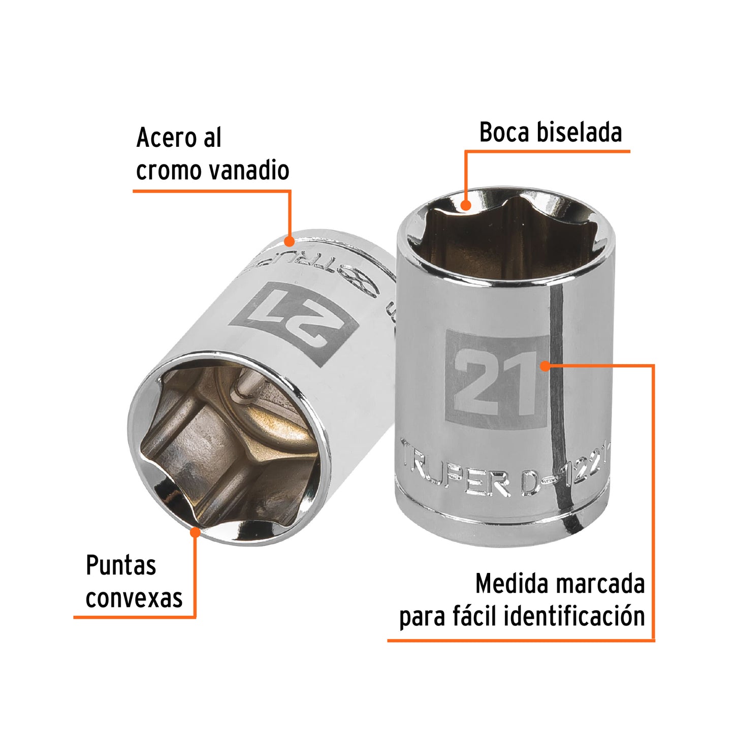 D-1221-M Copa de 6 puntas, mando 1/2" de 21mm