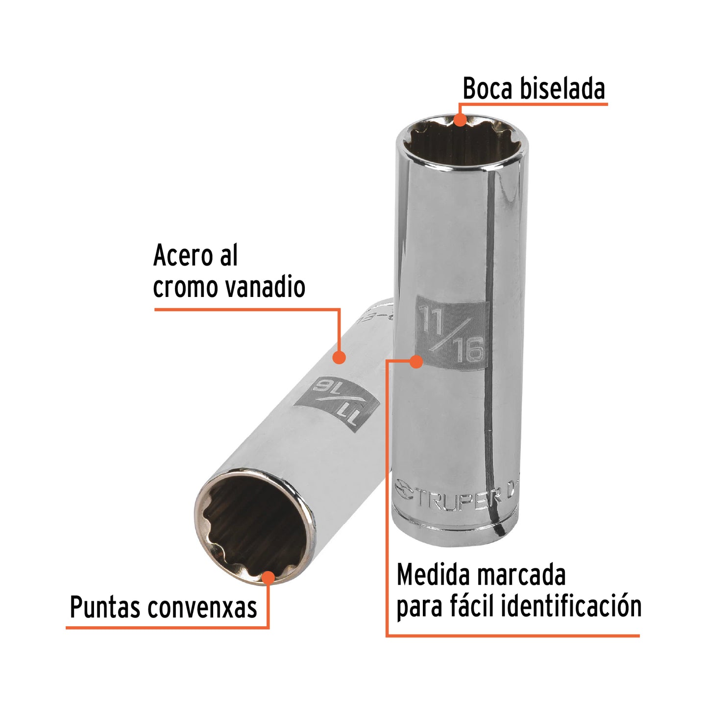 D-1222-EL Copa de 12 puntas, largo, mando 1/2" de 11/16"