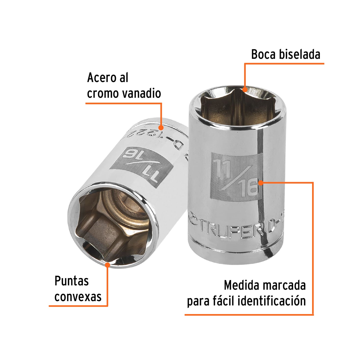 D-1222-H Copa de 6 puntas, mando 1/2" de 11/16"