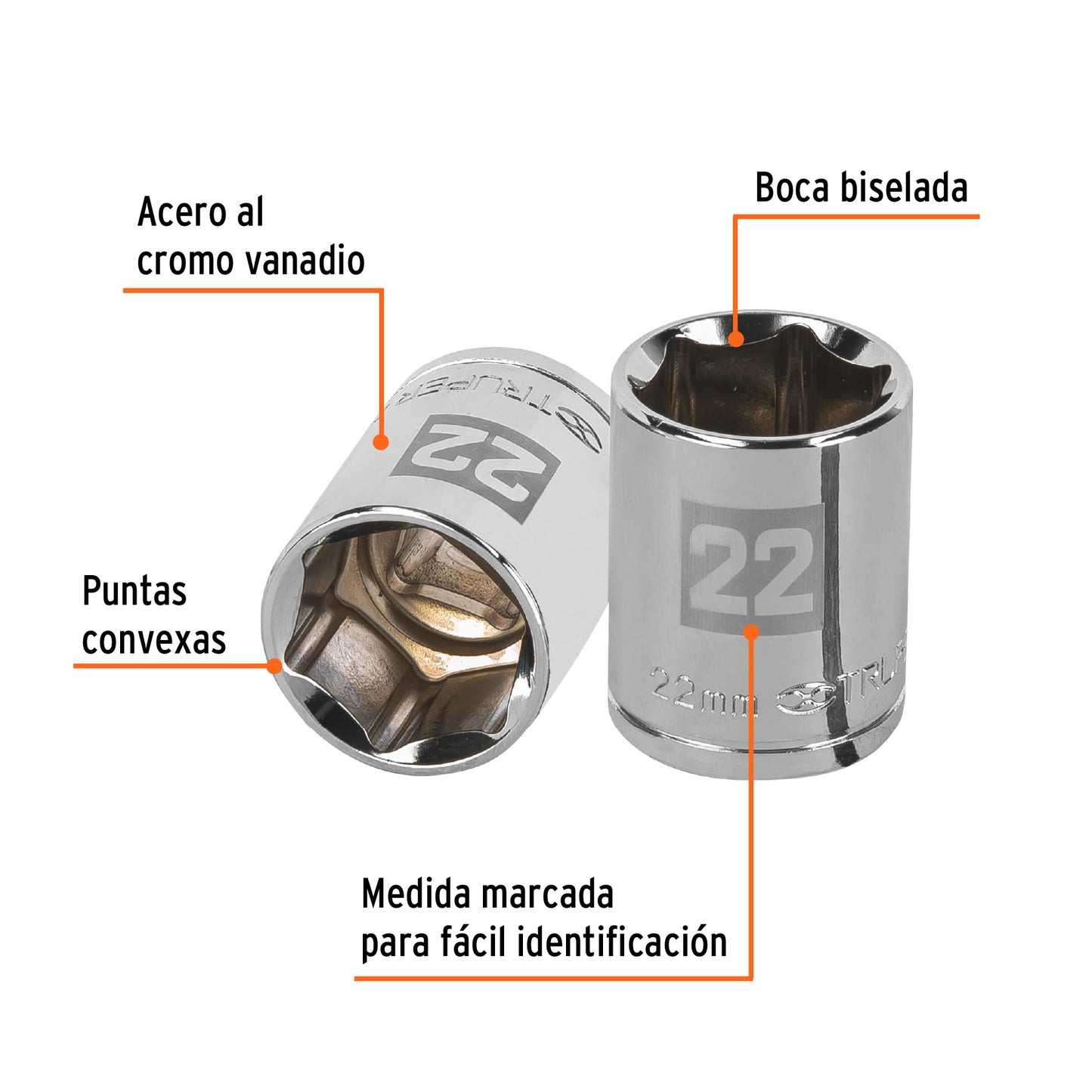 D-1222-M Copa de 6 puntas, mando 1/2" de 22mm