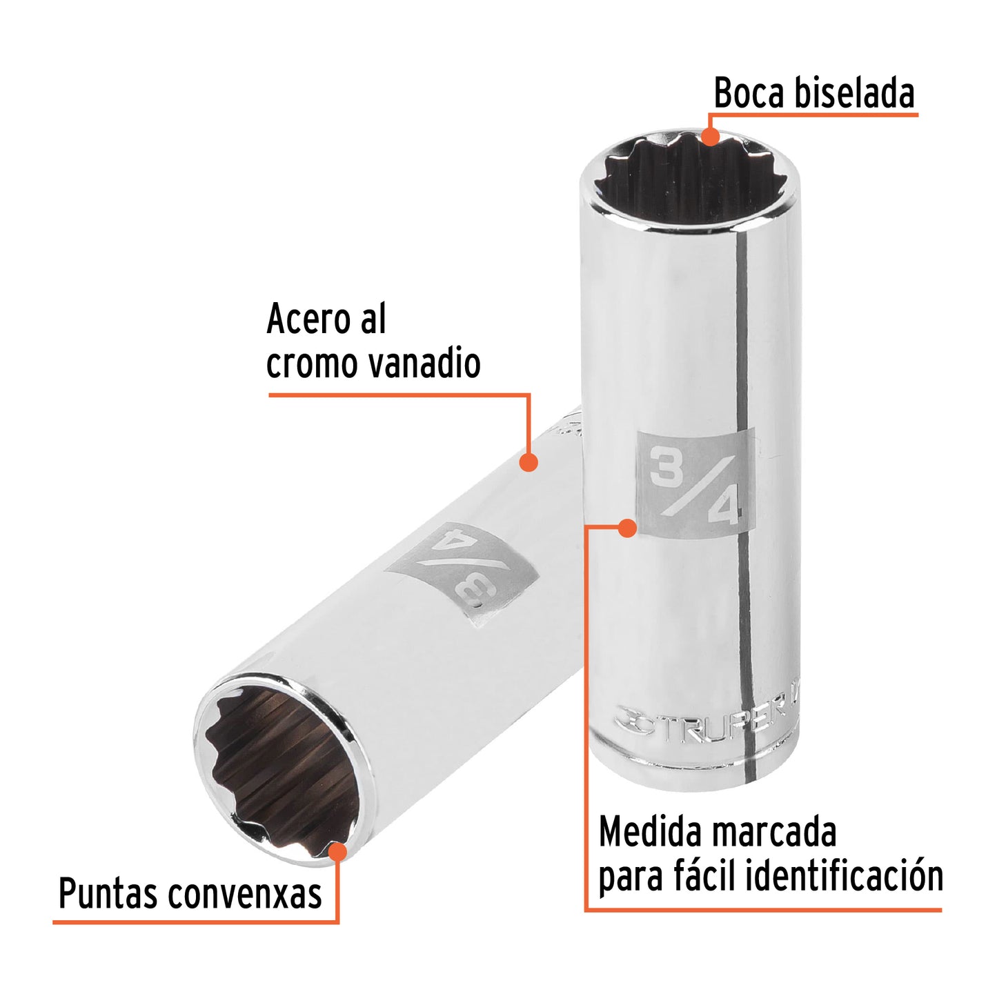 D-1224-EL Copa de 12 puntas, largo, mando 1/2" de 3/4"