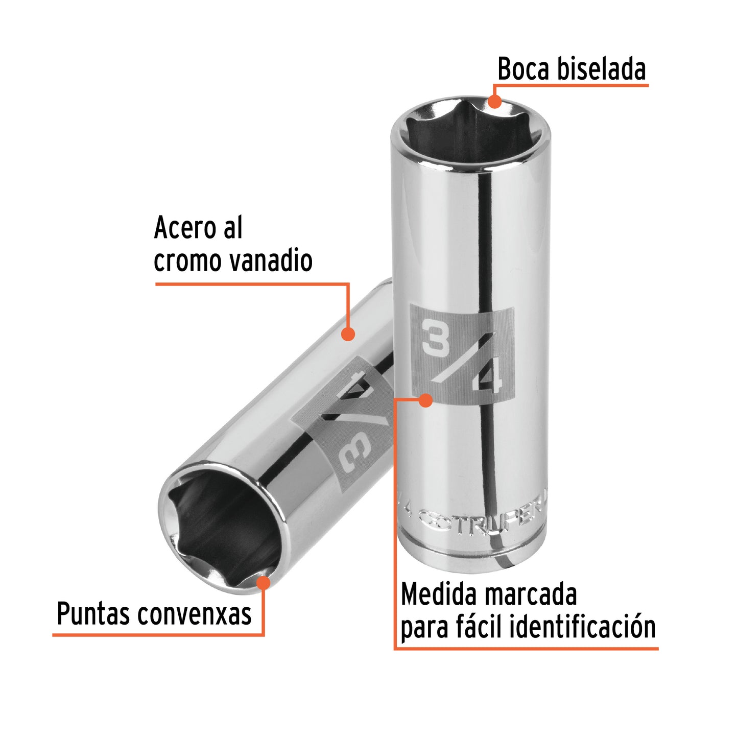D-1224-HL Copa de 6 puntas, largo, mando 1/2" de 3/4"