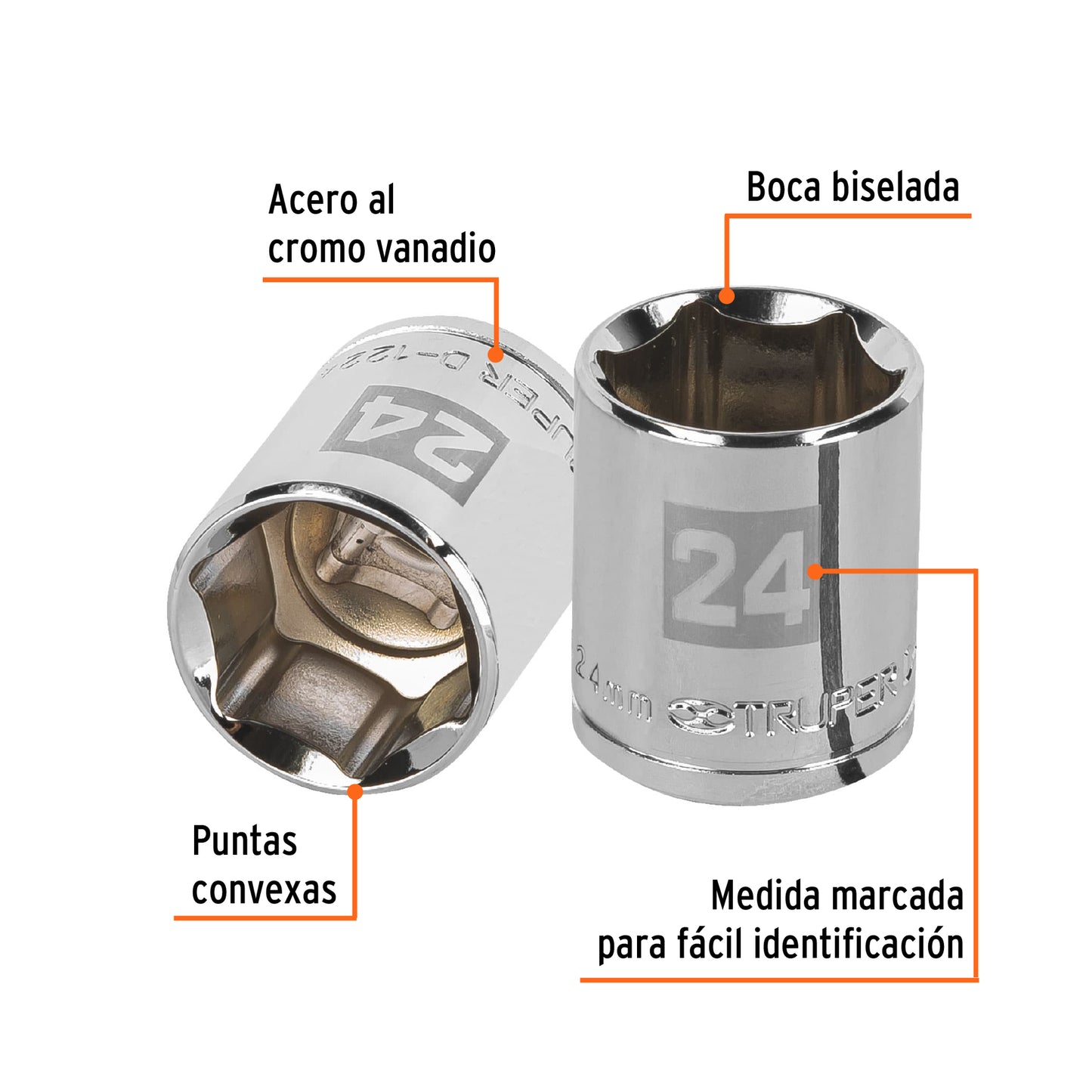 D-1224-M Copa de 6 puntas, mando 1/2" de 24mm